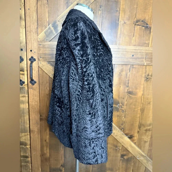 Vintage Persian Curly Lamb Swing Coat Black Round Buttons Short Size M - Picture 2 of 12
